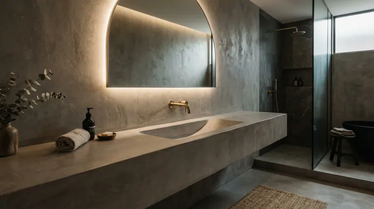 Baño tipo spa con paredes y plato de ducha continuos